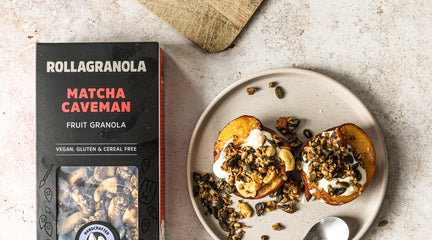 Matcha Caveman Baked Peaches