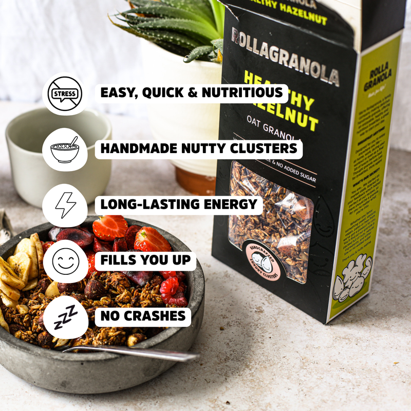 Granola packed with energy to keep you going all day. Healthy, vegan and low sugar granola