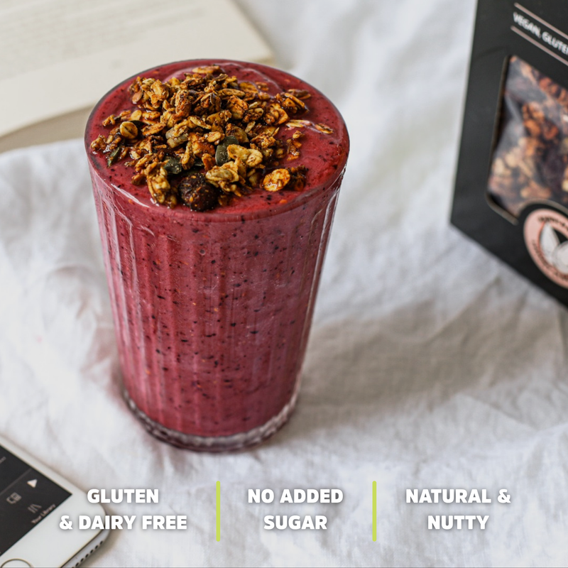 Gluten and dairy free granola. Nutty and natural with no added sugar granola.