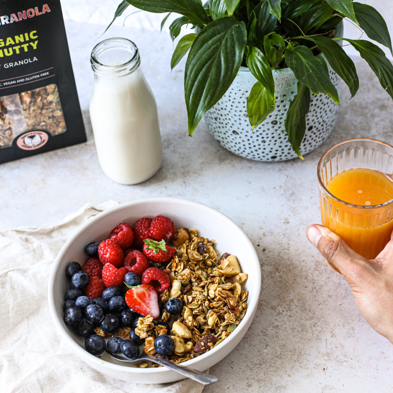 Bowl of organic granola. Refined sugar free, delicious and healthy. 